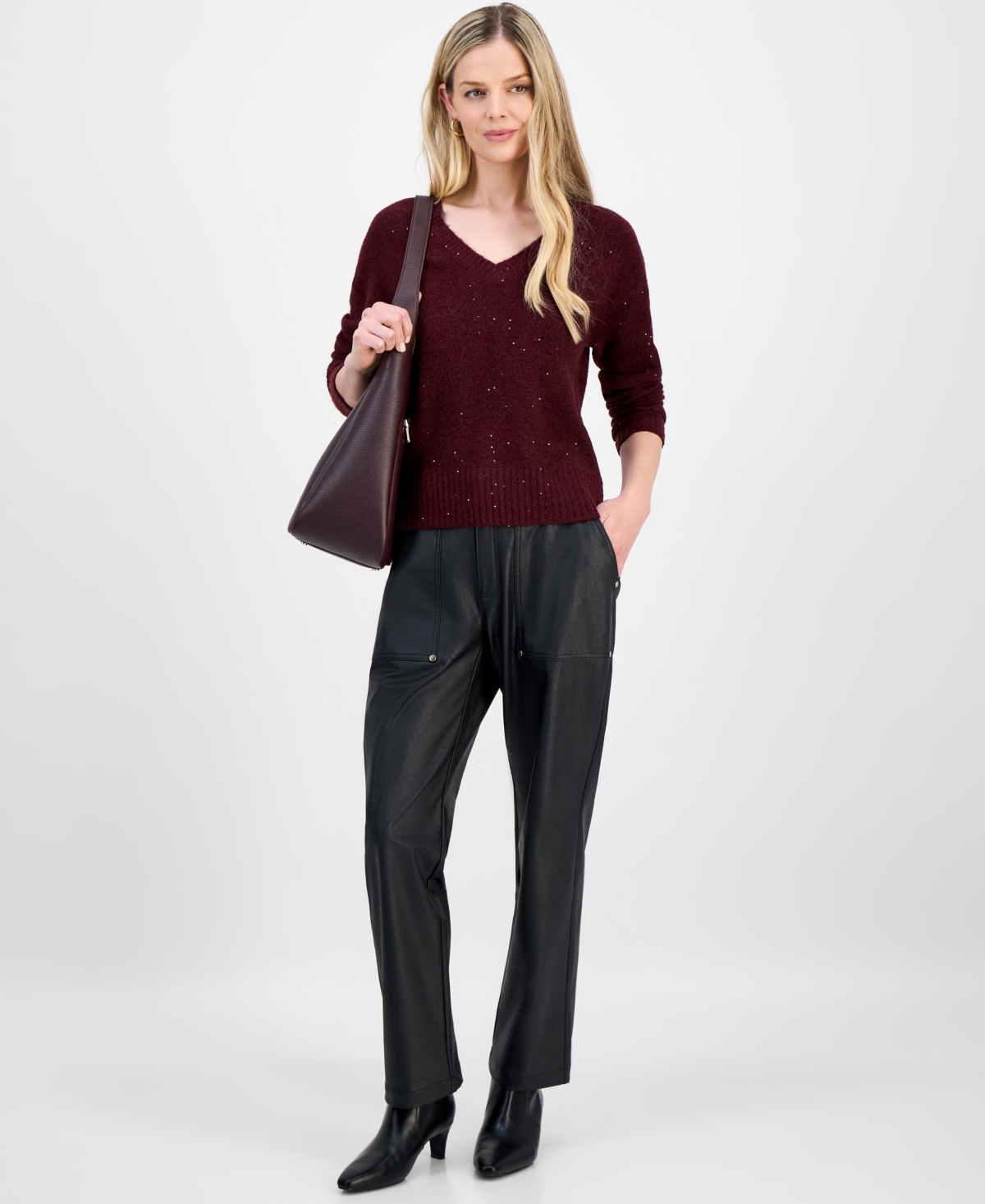 I.n.c. International Concepts Petite Roving Sequin V-Neck Sweater, Macy's Exclusive