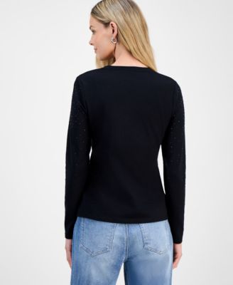 Petite Embellished V-Neck T-Shirt, Macy's Exclusive 