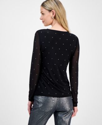 Petite Embellished Mesh Top, Macy's Exclusive