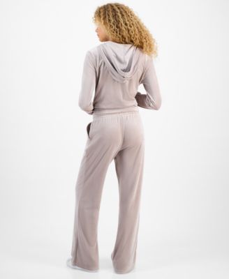 Hippie Rose Juniors Ribbed Velour Zip Up Hoodie Ribbed Velour Drawstring Pants In Gray