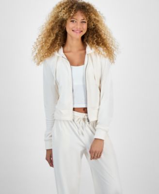 Juniors' Ribbed Velour Zip-Up Hoodie