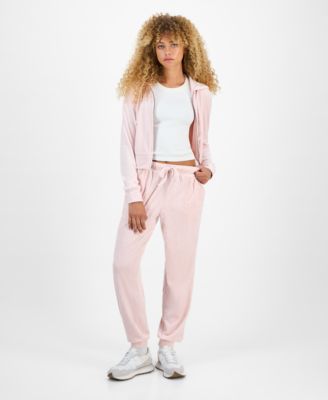 Juniors' Cable Velour Zip-Up Hoodie