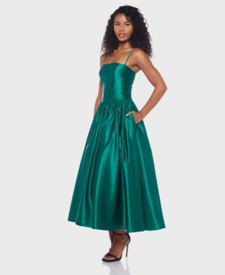 Juniors' Satin Corset Fit & Flare Dress