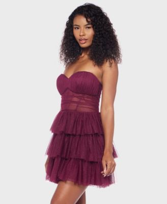Juniors' Strapless Shirred Bodice Dress