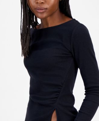 Juniors' Long-Sleeve Asymmetrical Boat-Neck Top
