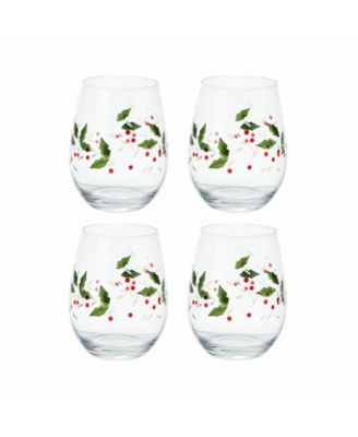 Holiday Stemless Wine Glasses, Set of 4