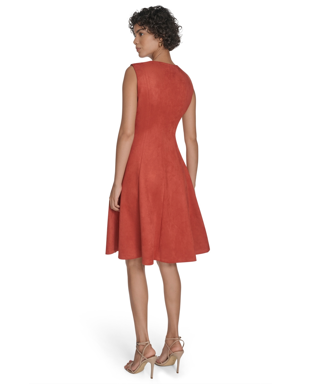 Calvin Klein Petite Scuba Suede Fit And Flare Dress In Red
