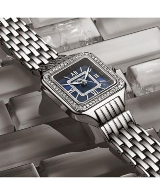 Confidant 4020 Women s Square Watch – Quartz Movement, 27mm Case, Crystal-Accented Bezel, Stainless Steel Bracelet