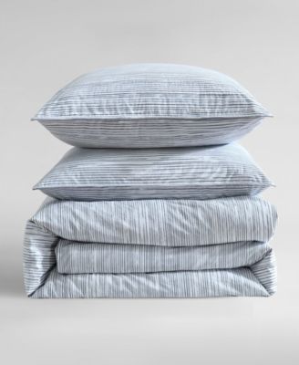 Wavy Stripe Washed Percale Cotton 3-Pc. Duvet Cover Set, Queen
