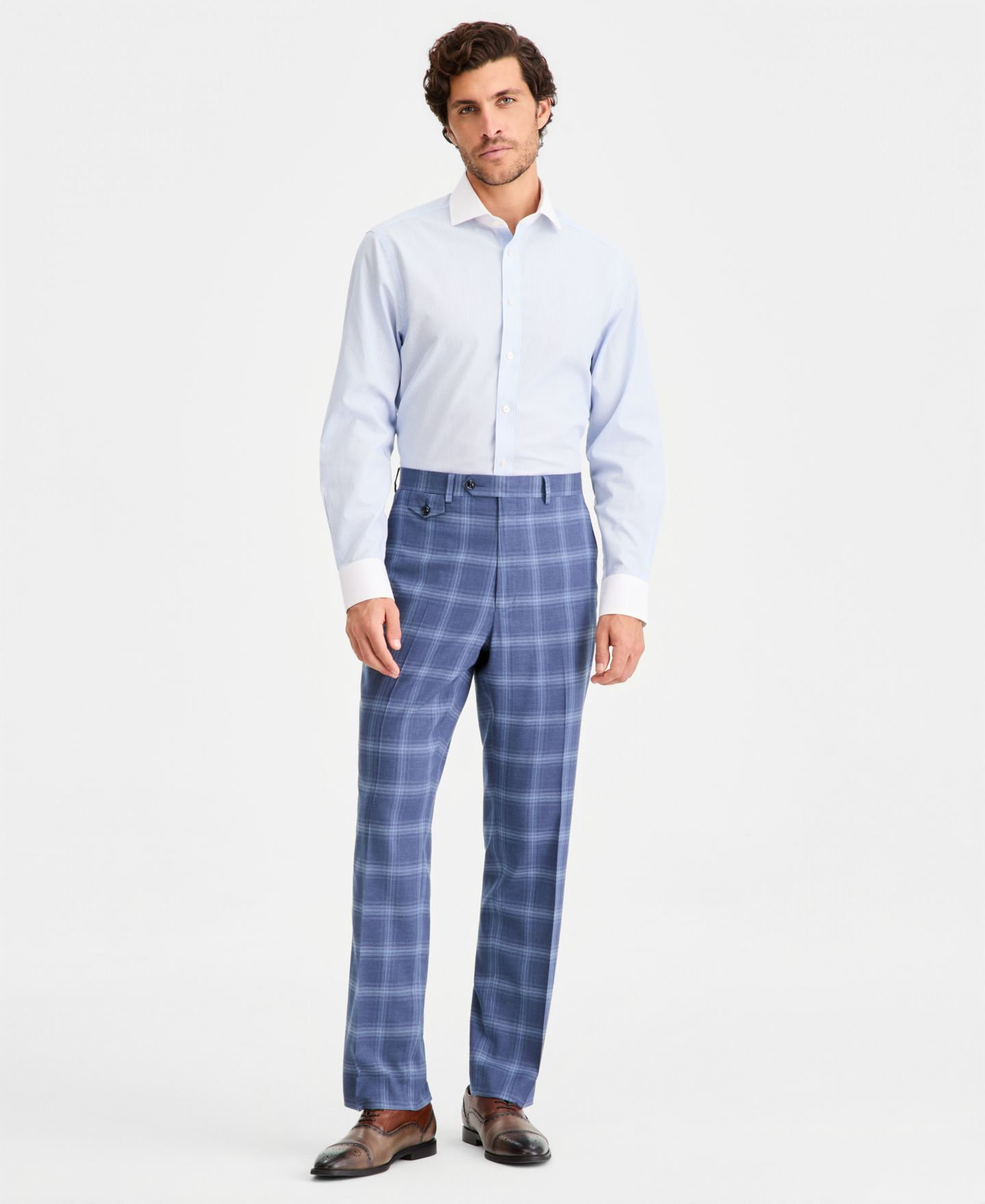 Мужские брюки Tayion Collection Classic-Fit Navy Windowpane Suit Separates, цвет: Тёмно-синий — фото 1