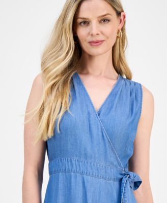 Petite Surplice-Neck Sleeveless Dress, Macy's Exclusive 