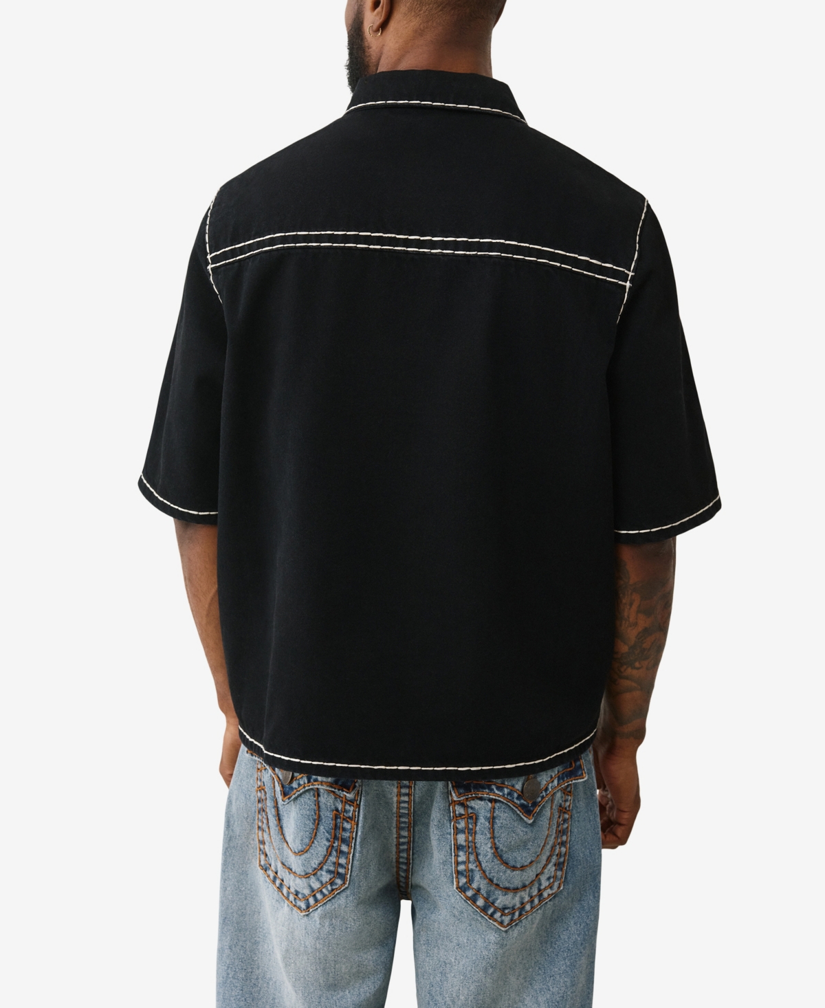 True Religion Men's Super T Oversized Denim Short Sleeve Shirt