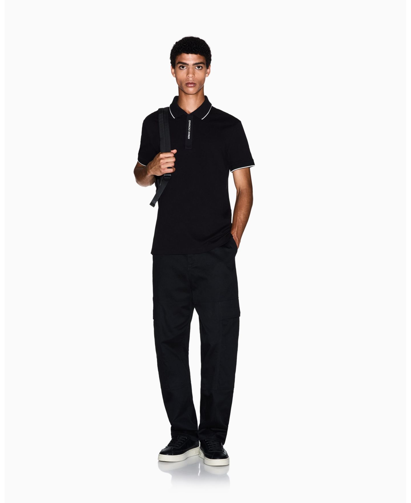 Мужское поло A|X Armani Exchange Grosgrain Logo Polo Shirt, цвет: Чёрный — фото 4