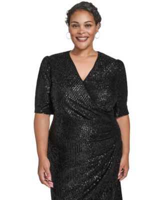 Plus Size Short-Sleeve Sequin Dress