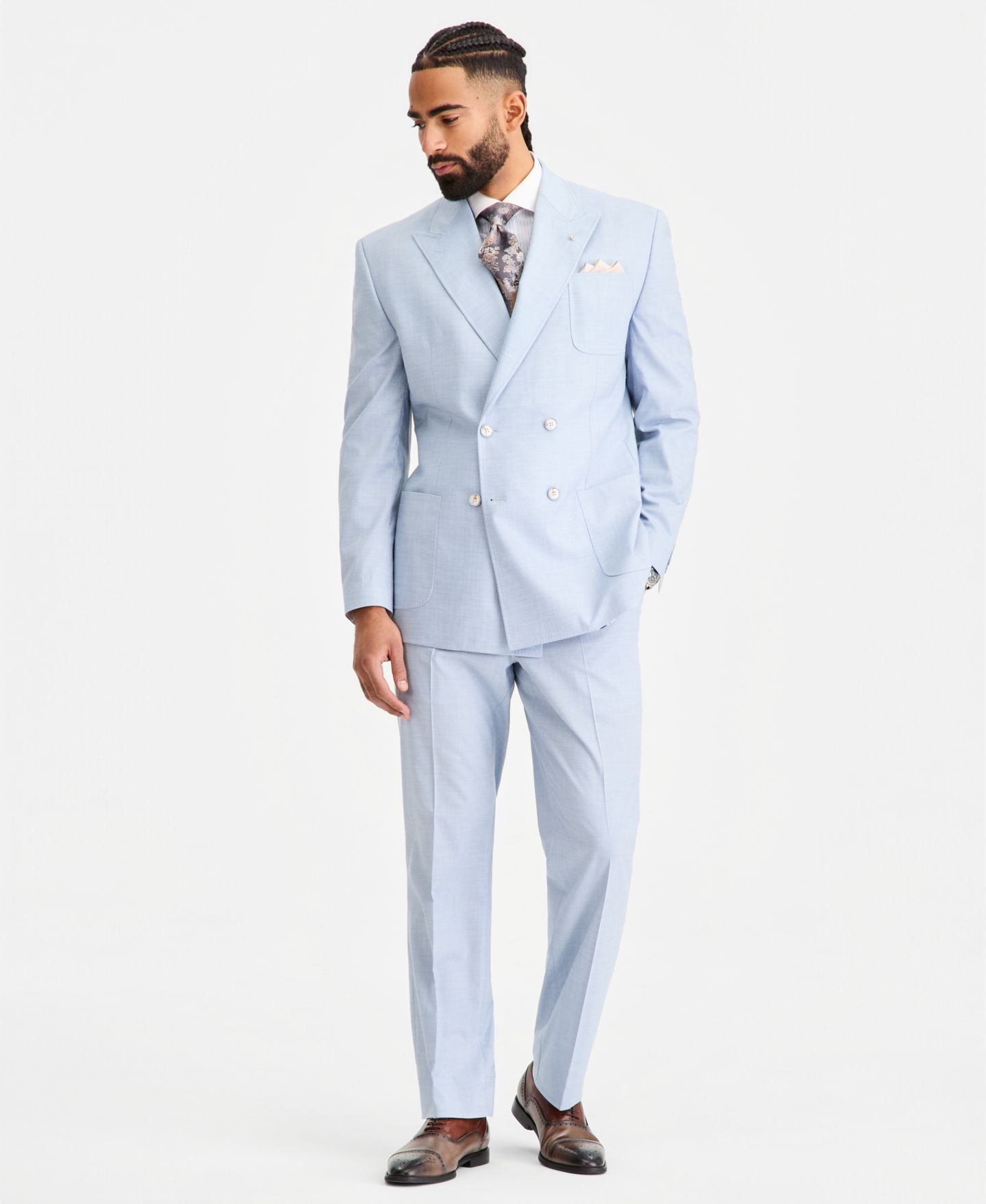 Мужская куртка Tayion Collection Classic-Fit Double-Breasted Suit Separate, цвет: Пудрово-голубой — фото 4