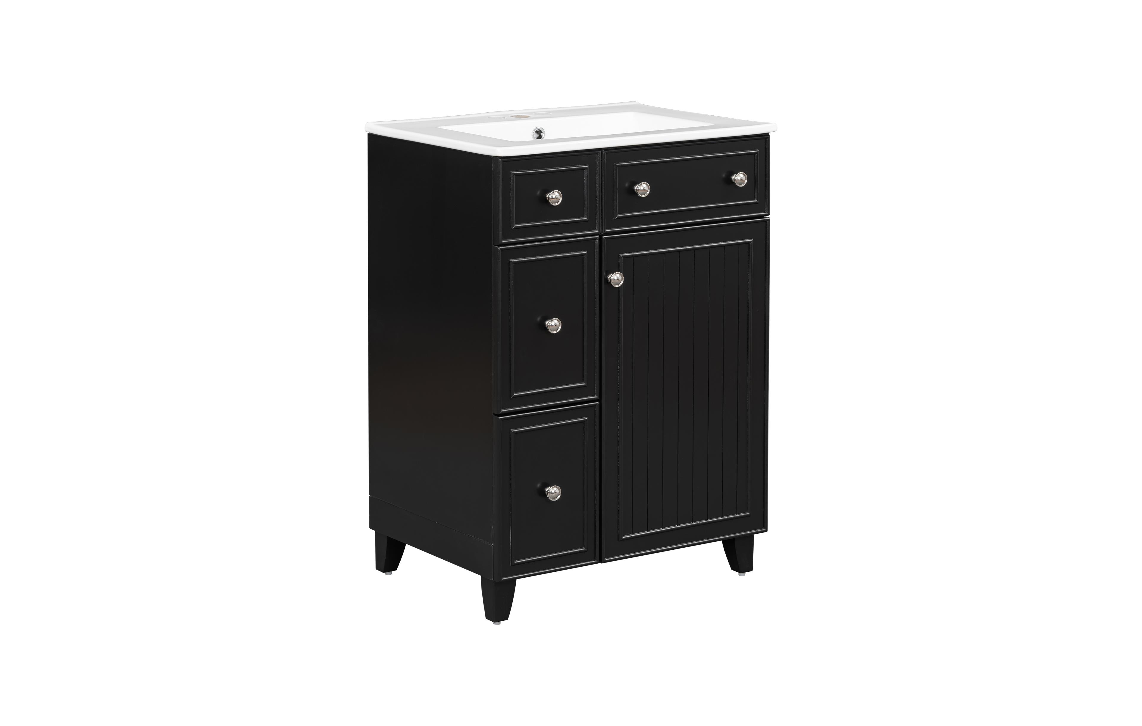 Casainc 24" Bathroom Vanity Cabinet with Ceramic Sink, 2 Drawers and 1 Storage Door