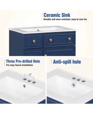 24" Bathroom Vanity Cabinet with Ceramic Sink, 2 Drawers and 1 Storage Door