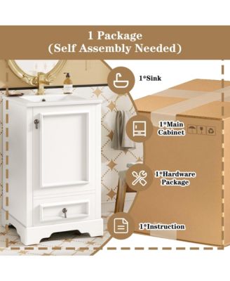 20" Solid Wood And MDF Soft-Close Door, U-Shaped Shelf, Drawer and Storage Rack Bathroom Vanity with Ceramic Sink