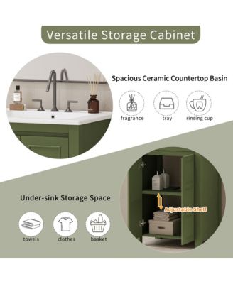 24" Small Bathroom Vanity with Ceramic Sink, 2 Soft-Close Doors and Adjustable Shelf