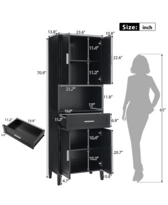 CASAINC 70.9-Inch Tall Freestanding Bathroom Storage Cabinet with Drawer, 4 Soft-Close Doors, Adjustable Shelves & Open Storage