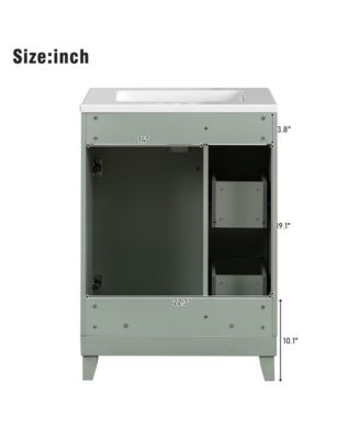 24" Bathroom Vanity Cabinet with Ceramic Sink, 2 Drawers and 1 Storage Door