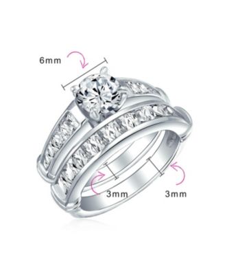 Classic Sterling Silver 2CT Round CZ Solitaire & Channel-Set Band  Ring Set