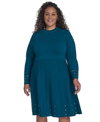 Plus Size Studded Mock-Neck Dress