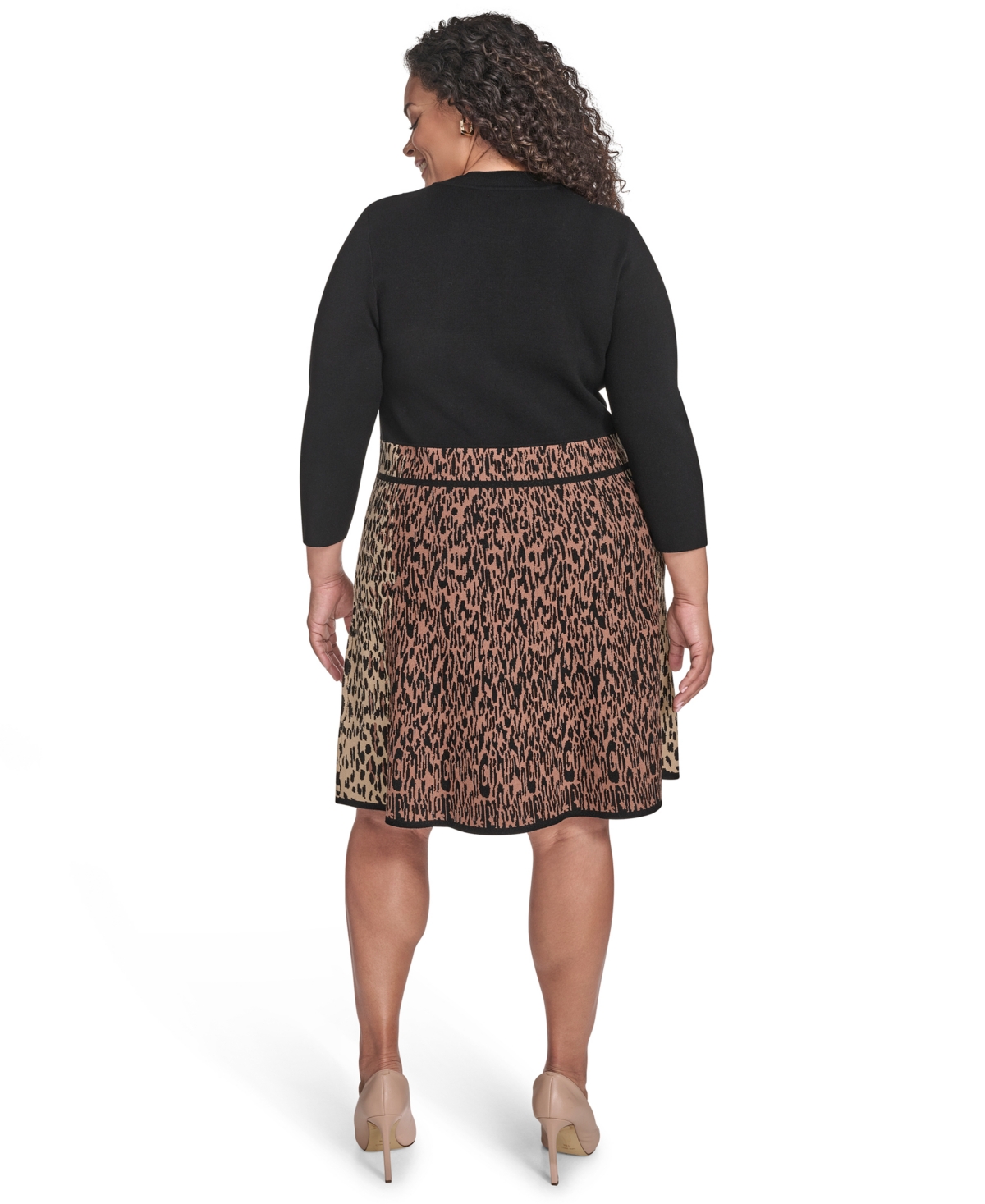 Eliza J Leopard Detail Long Sleeve Sweater Dress In Animal Print