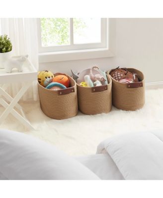 3 Pack Cotton Rope Shelf Storage Basket with Handles