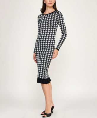 Juniors Sequin Houndstooth Ruffle Hem Midi Sweater Dress