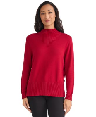 Women's Side Seam Button Mock Neck Sweater