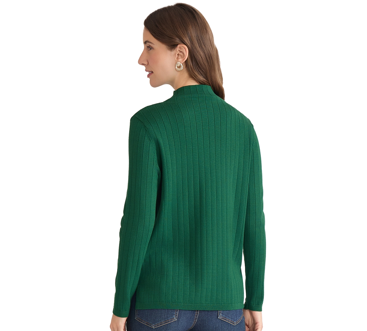 Jones New York Women's Wide Rib Funnel Neck Sweater In Green
