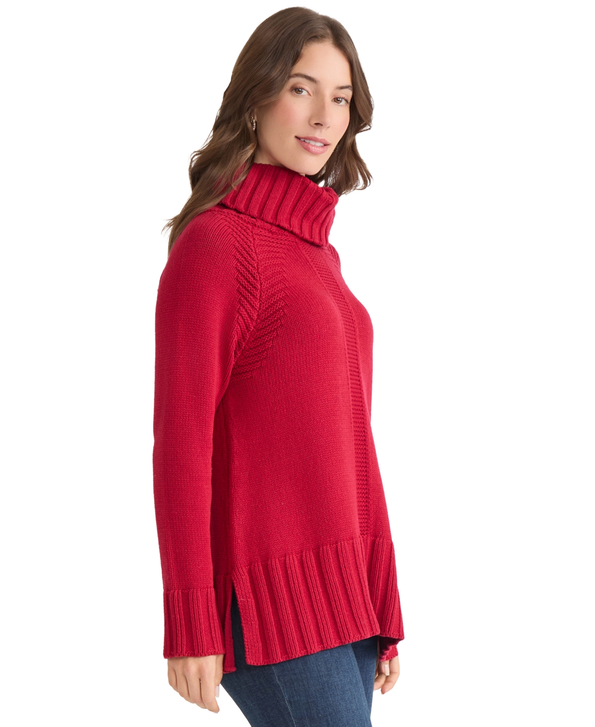 Jones New York Women's Raglan Sleeve Funnel Neck Sweater In Red