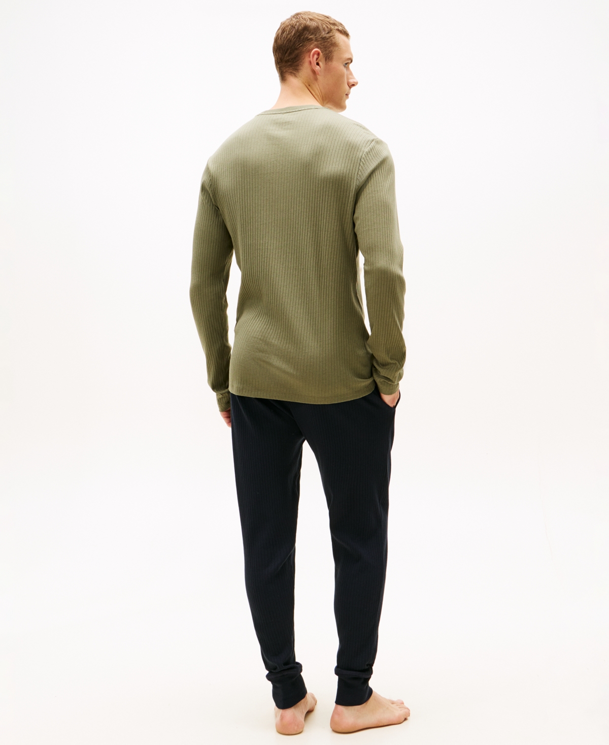 Tommy Hilfiger Men's Ribbed Long-sleeve Pajama Shirt In Green