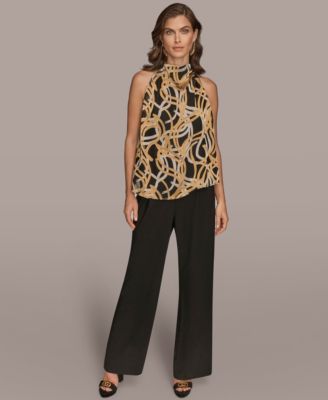 Women's Pleated Shoulder Novelty Burnout Halter Top