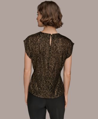 Women's Cap Sleeve Metallic Burnout Crewneck Top