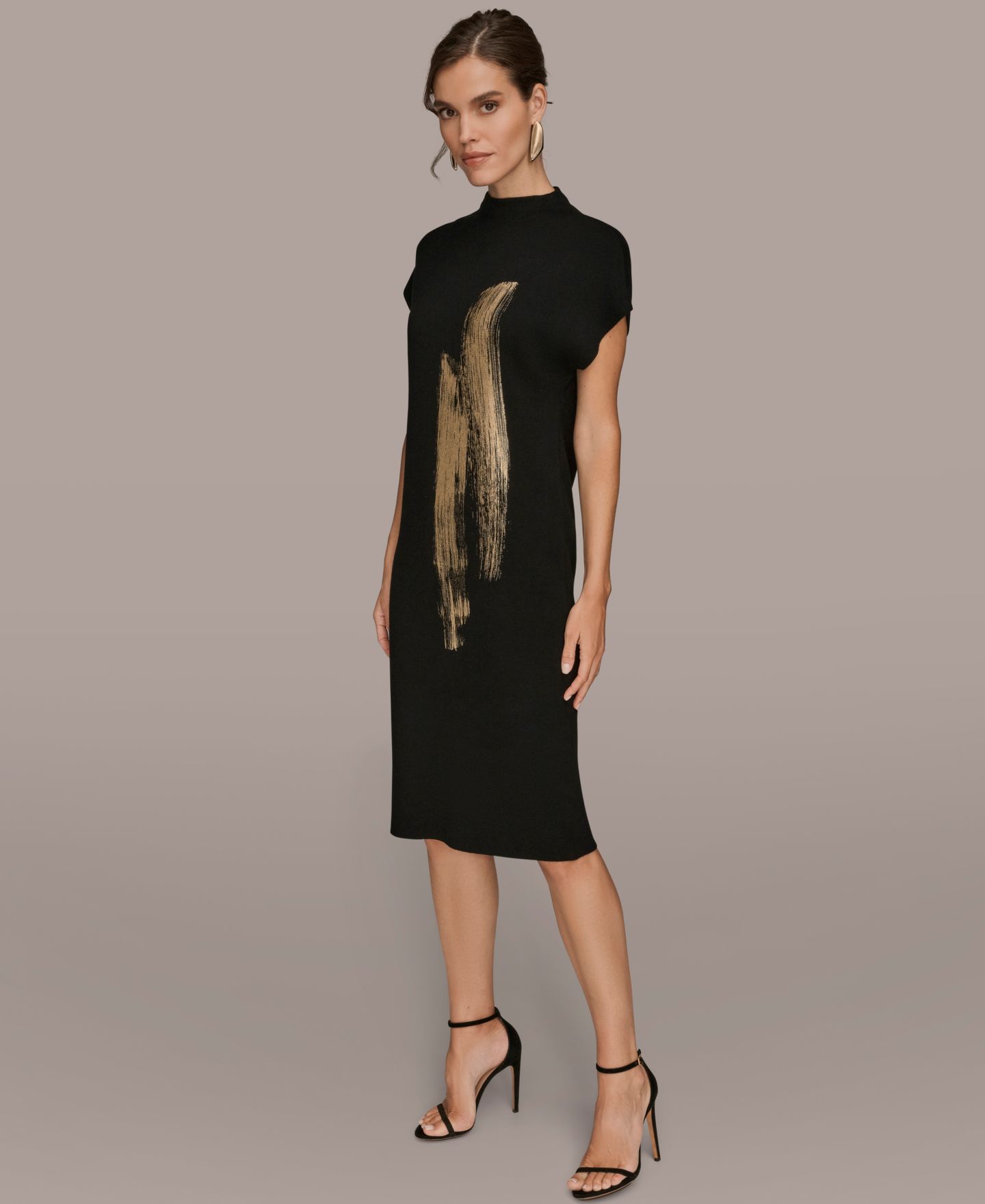 Женское платье Donna Karan New York Gold-Tone Velvet Burnout Sweater Dress, цвет: Чёрный золотой разноцветный — фото 4