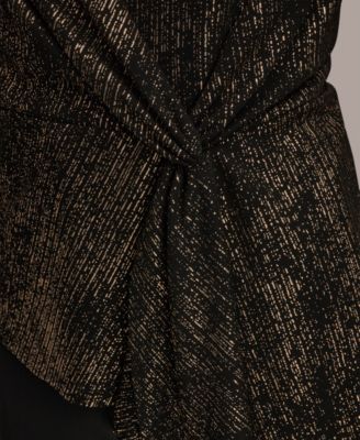 Women's Foil Knit Cinch Waist Long Sleeves Top