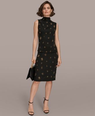 Women's Sleeveless Metallic Beaded Mock Neck Top