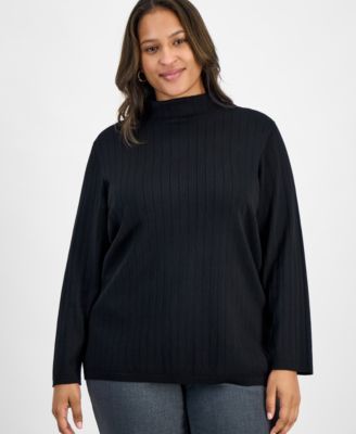 Jones New York - Plus Size Wide Rib Funnel-Neck Sweater