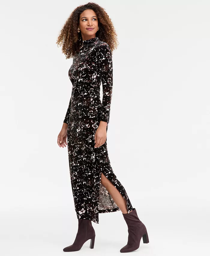 Women's Velvet Shoulder Cutout Midi Dress - thumbnail 5