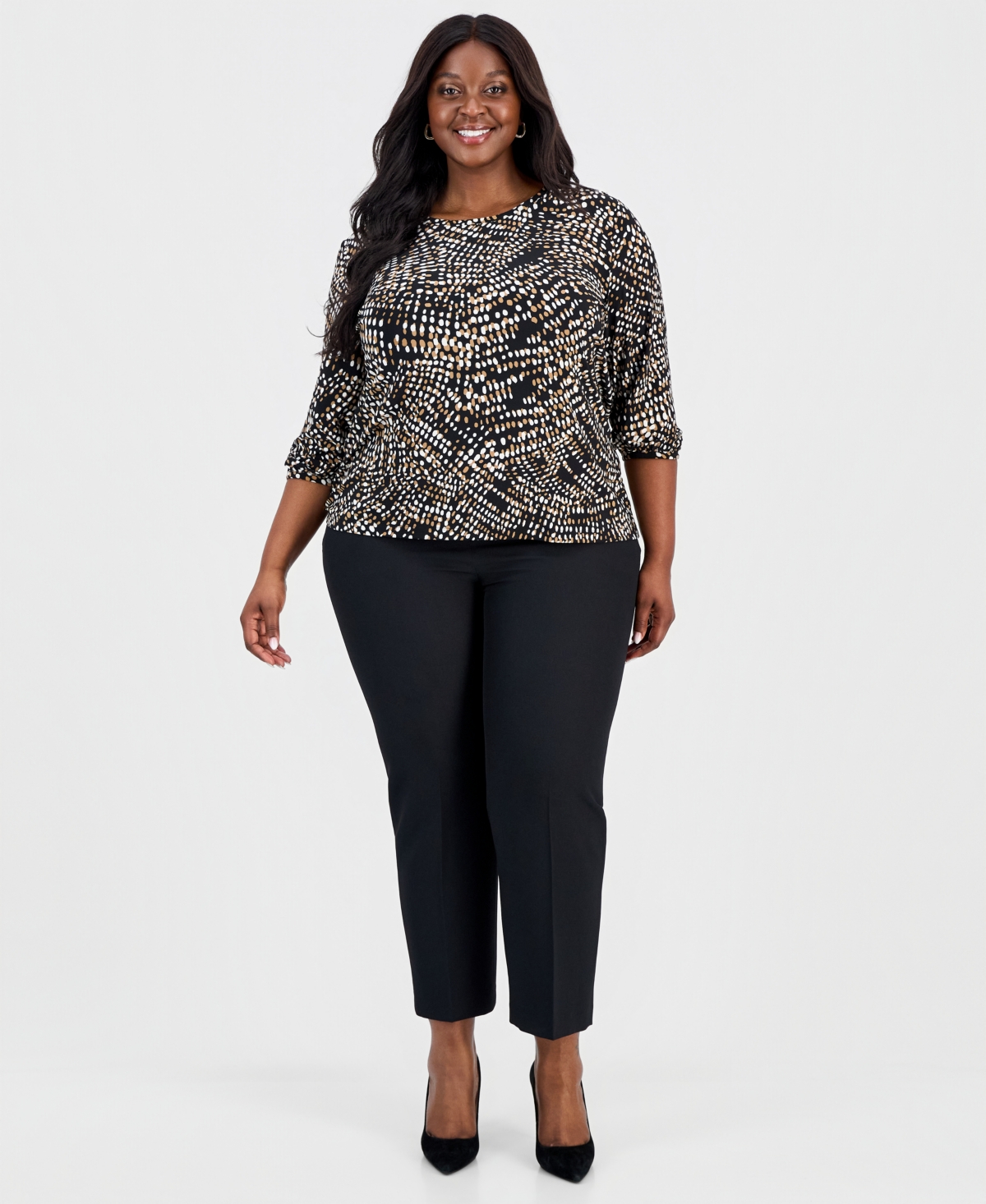 Jones New York Plus Printed 3/4-Sleeve Top