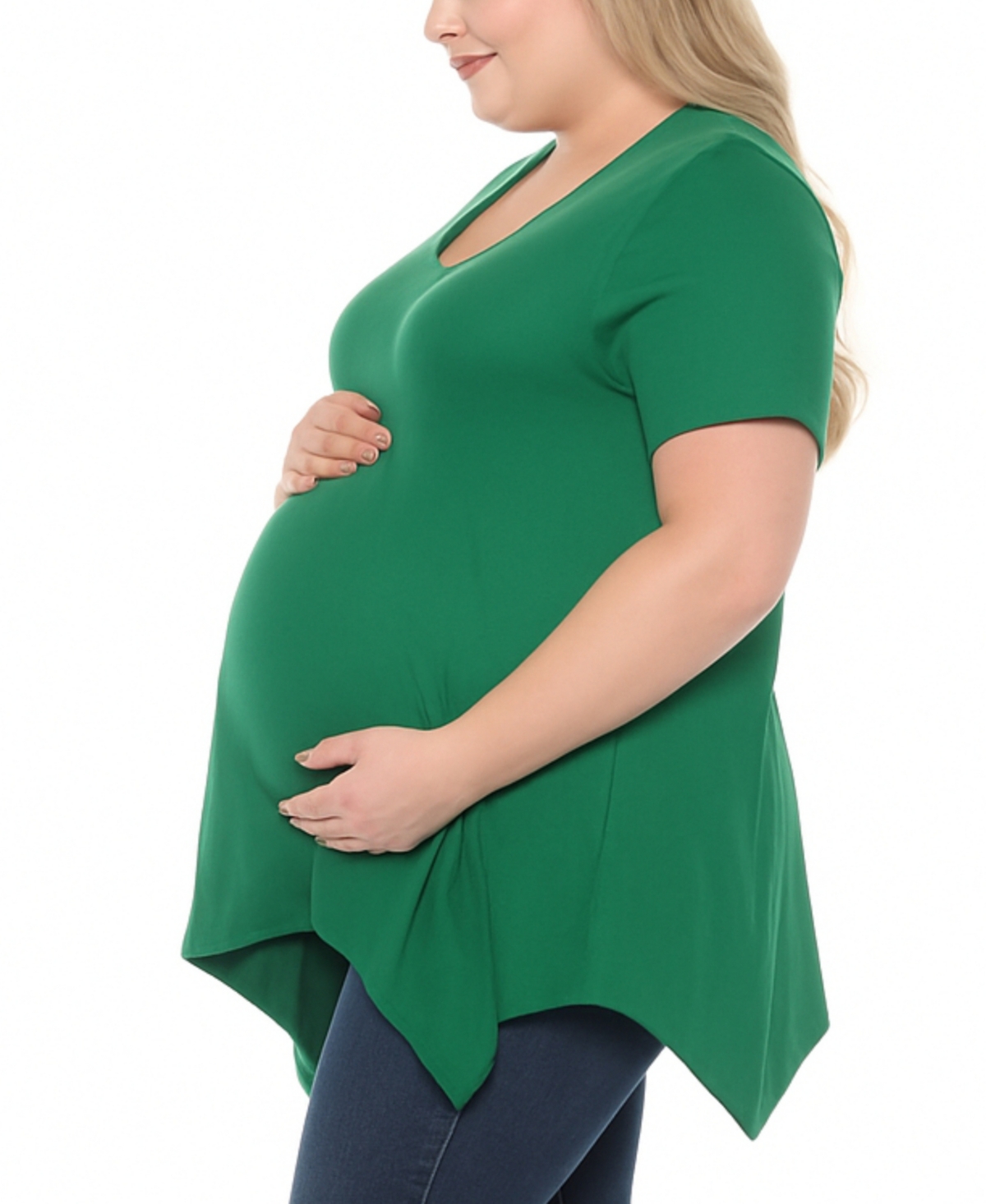 White Mark Plus Size Short Sleeve Shirred Front Knit Top In Green