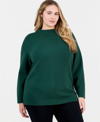 Jones New York - Plus Size Embellished Funnel-Neck Sweater