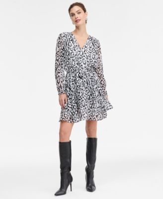 I.N.C. International Concepts - Women's Printed Long-Sleeve Surplice Mini Dress