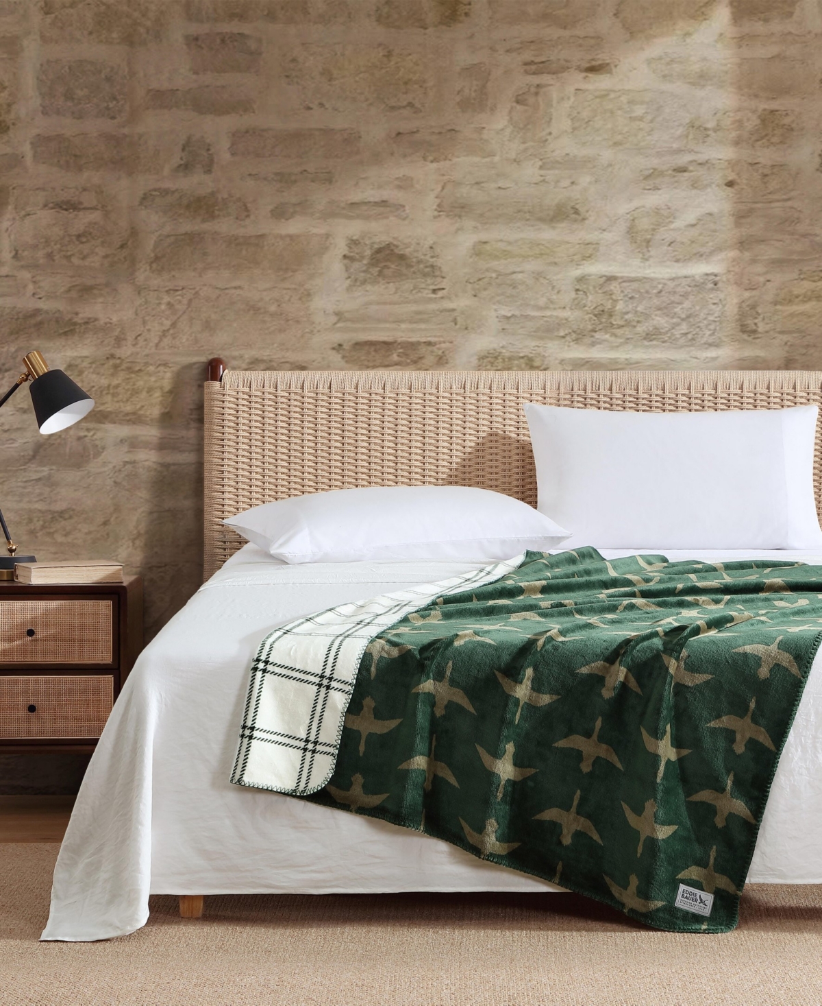 Eddie Bauer Printed Lush Flannel Throw, 70" X 60" In Green