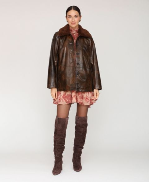 Женские куртки Avec Les Filles Leather Contrast Collar Coat