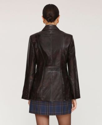 Women's Faux Leather Notch Collar Flared Jacket