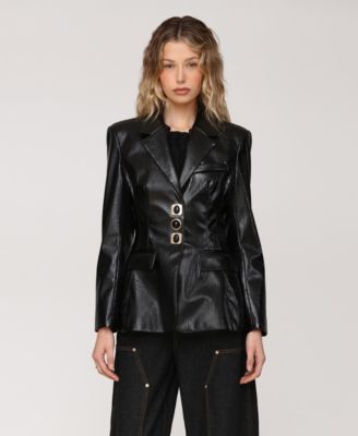 Women's Faux Leather Long Sleeve Hourglass Blazer