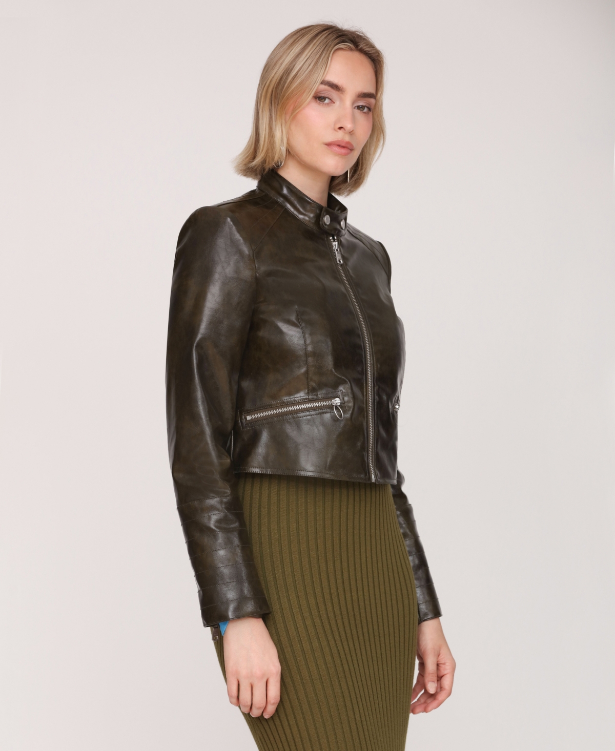Avec Les Filles Women's Cropped Moto Jacket In Brown